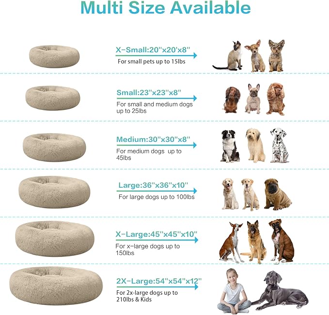 SAVFOX Plush Calming Dog Beds, Donut Dog Bed for Small Dogs, Medium, Large & X-Large, Comfy Cuddler Dog Bed and Cat Bed in Faux Fur, Washable Dog Bed, Multiple Sizes XS-XXL