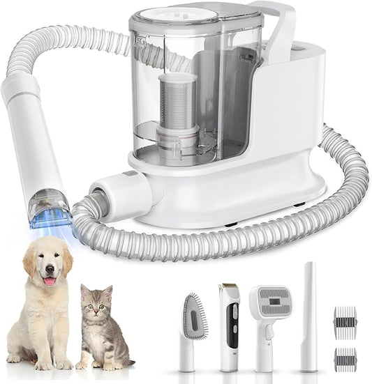 Dog Grooming Kit & Dog Grooming Vacuum, 12Kpa Suction Pet Vacuum Grooming Kit with Low Noise, 3 Suction Mode, 2L Capacity, 5 Pet Grooming Tools for Shedding Cat Hair, Home Cleaning