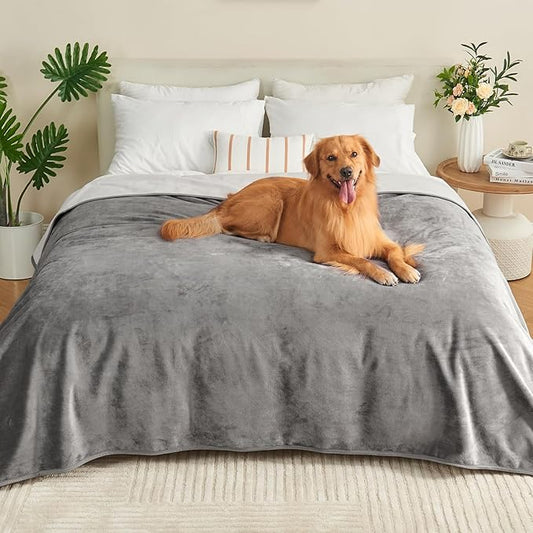 Waterproof Blanket 80"x90" for Adults, Reversible Waterproof Bed Cover for Dogs Cats Pets, Soft Leakproof Blanket for Bed Couch Sofa Furniture Protector, Grey/Light Grey