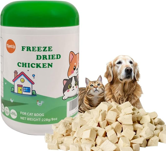 Freeze Dried Chicken Raw Cat and Dog Treats,8oz/228g Healthy Single Ingredient Chicken Breast Cube High Protein Weight Control Traing Treats for Small Dogs Cats Food