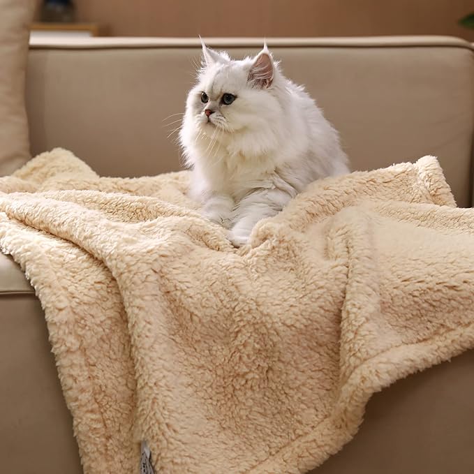 Luciphia Premium Fleece Pet Blanket for Small Medium Dogs Puppy Soft Sherpa Calming Cat Throw Blankets(Beige,57x40 inches)