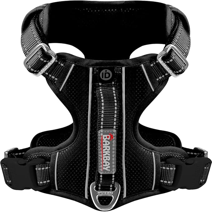 BARKBAY Dog Harness No Pull with ID Tag Pocket - Heavy Duty, Reflective, Easy Control for Large Dogs(Black,L)