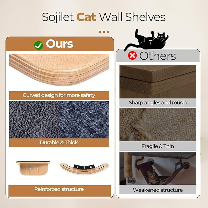 Cat Wall Shelves,Cat Wall Steps and Perch,Stairs,Ladders,Nest,Bed,Modern Wooden Floating Climbing Furniture for Hopping and Sleeping,with Scratching Cushion (Combo)