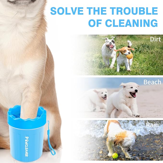 Comotech Dog Paw Cleaner, Portable Dog Paw Washer with 3 Absorbent Towels, Pet Cleaning Silicone Brush for Small Breed Dogs(Blue)