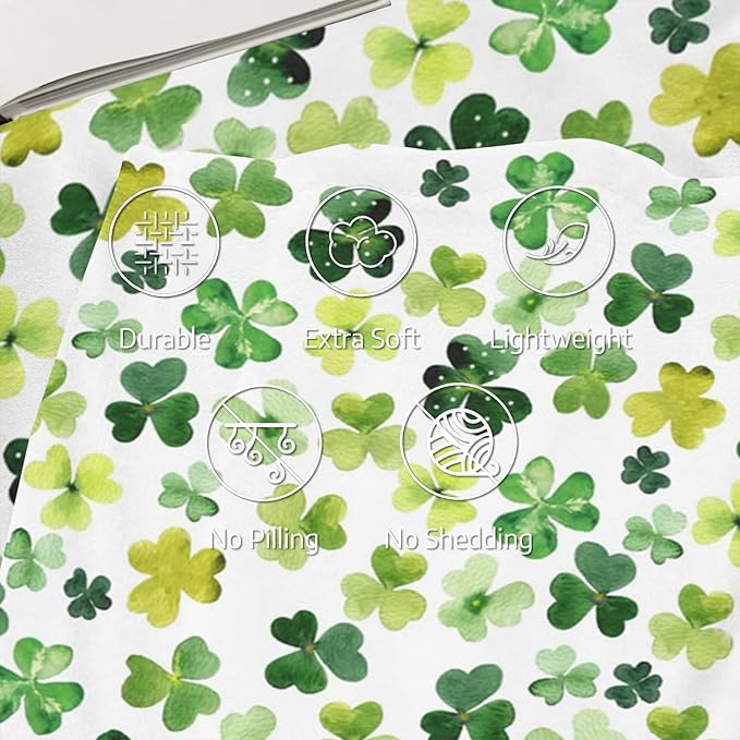 Lucky Clover Blanket, Watercolor Shamrock Cozy Throw Blanket, St. Patrick's Day Irish Green Flannel Blanket, Lightweight Warm Soft Fleece Blanket for Sofa Couch Chair, 50 x 60 Inch