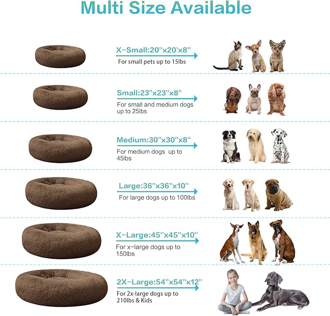 SAVFOX Plush Calming Donut Dog Beds for Small Dogs, Medium, Large & X-Large Breeds, Comfy Cuddler Dog Bed and Cat Bed in Faux Fur, Washable, Multiple Sizes S-XXL
