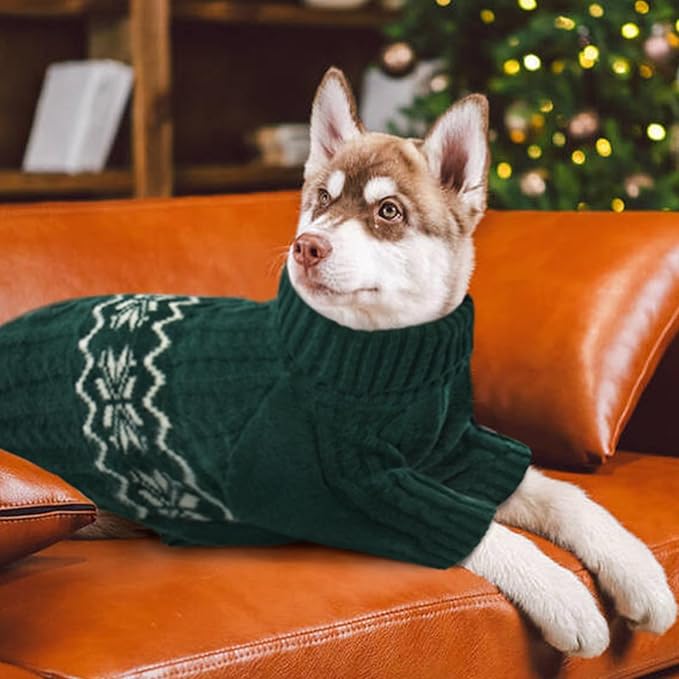 Kuoser Dog Sweater XL, Dog Sweaters for Large Dogs Boy Girl, Warm Pullover Doggie Cable Knitwear for Christmas, Winter Puppy Clothes Pet Apparel for Labrador Beagle, Green XL