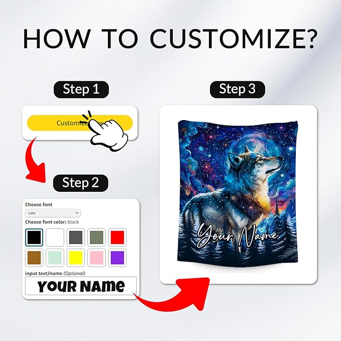 Boys Blanket Personalized Wolf Blankets Gifts for Kids/Teens/Men - Flannel Soft Cool Throws for Office, Sofa - 4 Sizes