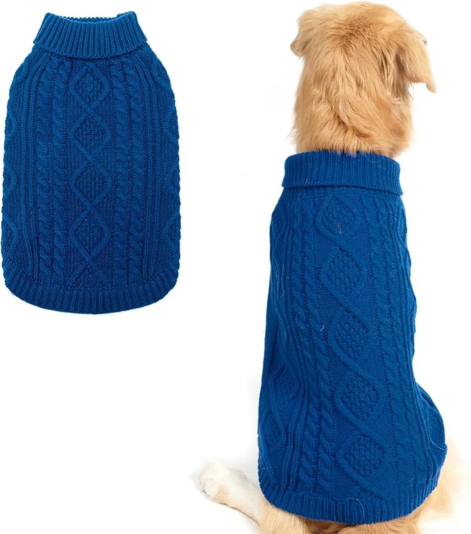 BINGPET Thermal Knitted Dog Sweater for Small Medium Large Dogs,Winter Dog Cat Coat Warm Sweartershirts Outfits,Classic Cable Knit Turtleneck Pullover Dog Jumper Coat Warm Sweartershirts(Blue,M)