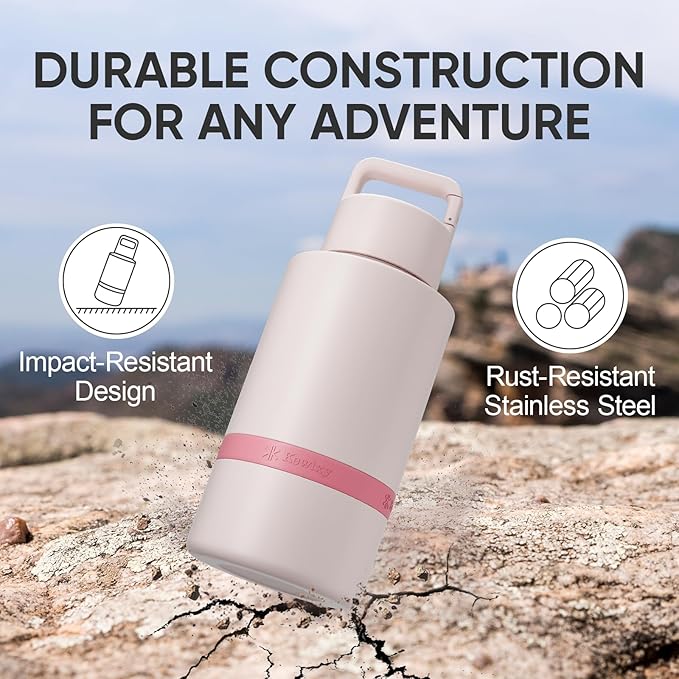 Insulated Dog Water Bottle with Travel Bowl, Dog Lover Gift, Portable Water Bottle Dispenser, Accessories for Car, Hiking, Camping, Outdoor, Leak-Proof, Detachable (Pale Pink)