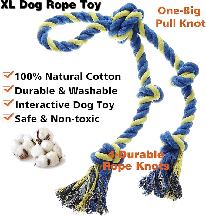 Rope Toy for Dogs,Large Dog Rope Toys for Aggressive Chewers, Heavy Duty Dog Toys for Large Medium Breed, Indestructible Tough Chew Toys Tug of War Dog Toy Cotton Rope for Teeth Cleaning