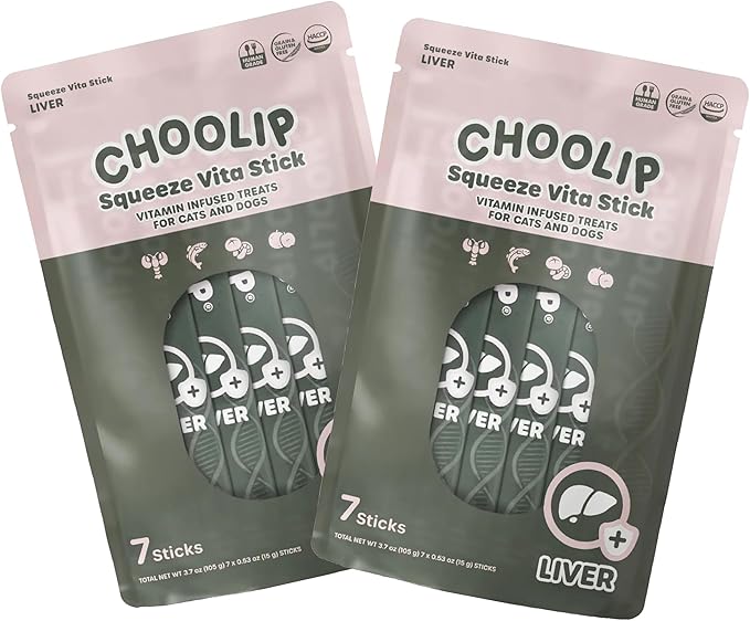 Choolip 2-Pack | Squeeze Vita Stick Lickable Treats for Dogs & Cats. 7 Liver Support Sticks with Essential multivitamins. Soft and Tasty Paste for All Life Stages, Supporting Liver Health