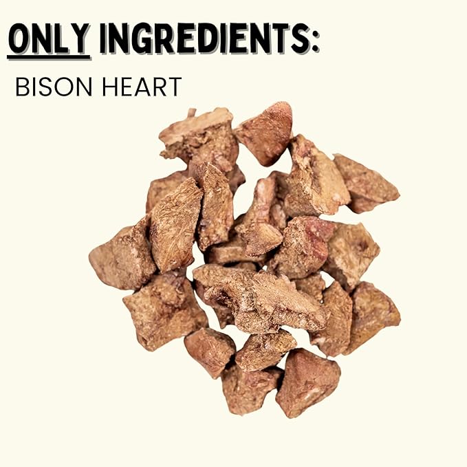 Winnie Lou The Canine Co. Grass-Fed Bison Heart Bits Cat Treats (Pack of 3) - Single Ingredient, High Protein Cat Food Snacks, Grain Free & Made in USA, with Taurine, Iron & Zinc for Healthy Cats