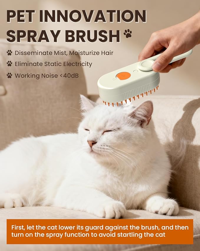 Cat Steam Brush for Shedding, Pet Steam Brush for Cats and Dog, 4 in 1 Rechargeable Cat Hair Brush, Spray Anti-Static, Massage, Cleaning, Shedding & Combing All In One, for Long & Short Haired Pets!