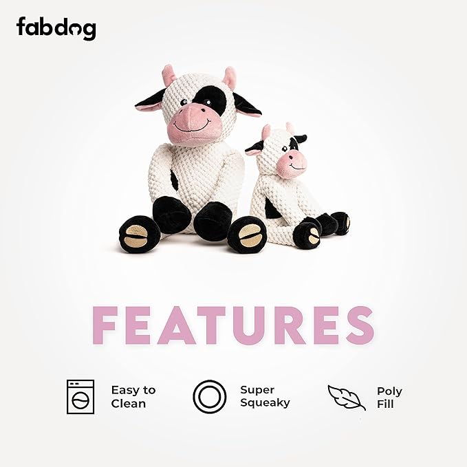 fabdog Floppies Plush Dog Toy - Cute & Durable Squeaky Dog Toys - Best Squeak Toy for Puppies and All Breeds | Ideal Pet Gift| Small Cow