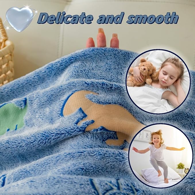 Halloween Dinosaur Glow in The Dark Blanket with Storage Bag, Soft Throw Blanket for Boys Girls, Christmas Birthday New Year Gift, Kids, Day Care Home Use, 50"x60" Blue