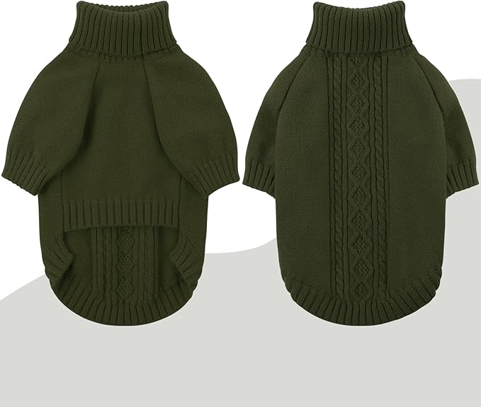 SAWMONG Dog Sweater for Small Dogs, Turtleneck Knitted Pullover Sweater Sweatshirt, Classic Winter Warm Pet Sweater for Boy Girl Pet Chihuahua, French Bulldog, Golden Retriever, Pug, Cat (Green, S)