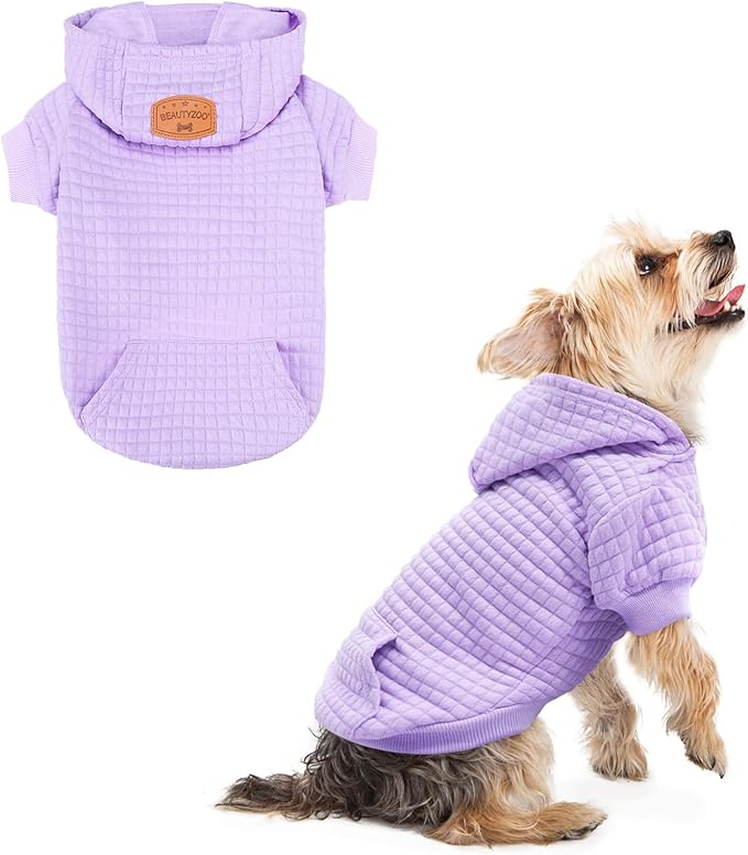 BEAUTYZOO Small Dog Hoodie Sweater with Pockets, Dog Clothes for Small Medium Dogs Boy Girl, Waffle-like Laminated Cotton Pet Coats with Hat and Leash Hole, All Weather Coat for Puppy Doggie Chihuahua