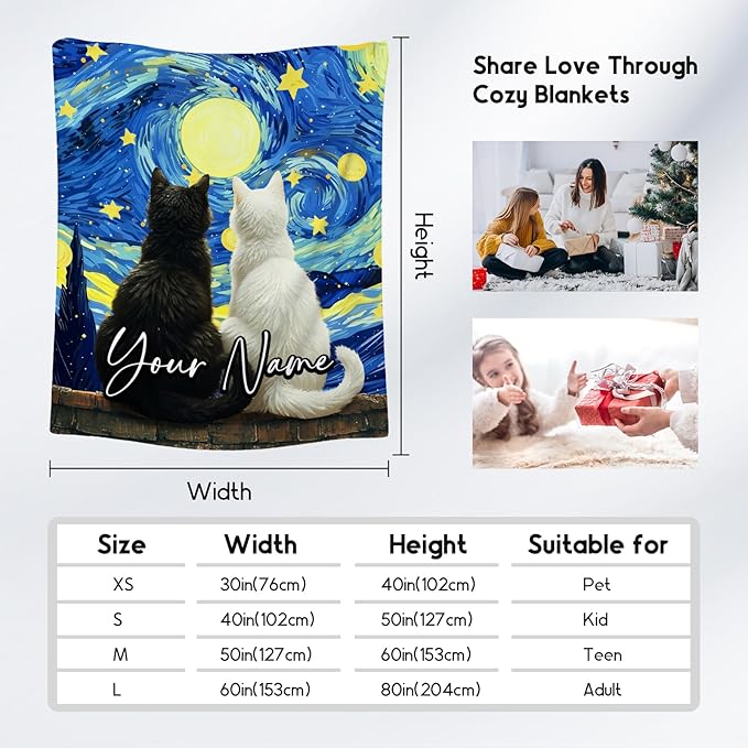 Cat Blanket Custom Blankets for Women/Men - Lightweight Flannel Soft Kids Throws Gifts for Bed Sofa - 4 Sizes