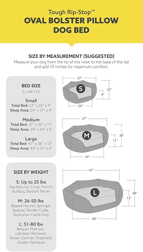 K9 Ballistics Tough Ripstop Oval Bolster Dog Bed, Calming Round Den Shape, Scratch Resistant, Machine Washable - Medium, Black Ripstop