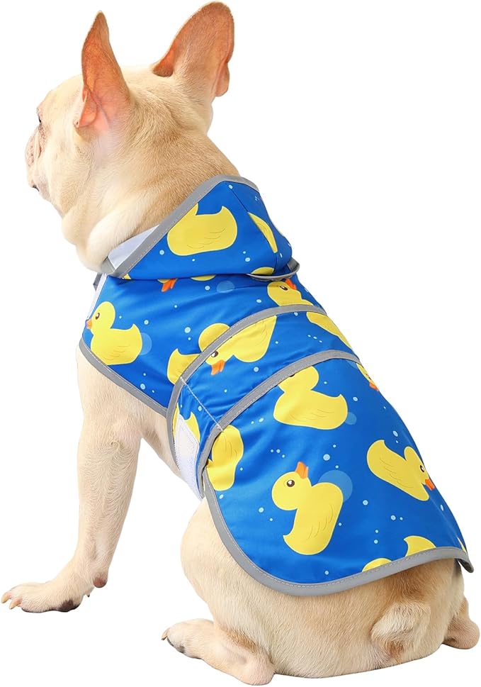 Dog Raincoat for Medium Dogs Waterproof Hooded Rain Jacket with Reflective Strips Leash Hole & Poncho Adjustable Fit (ShinyDuck,M)