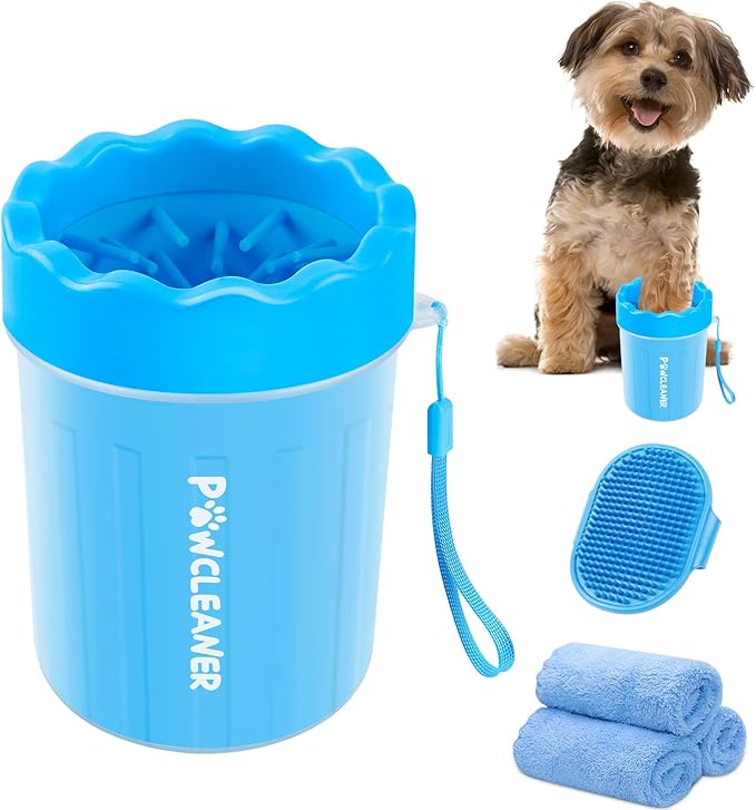 Comotech Dog Paw Cleaner, Portable Dog Paw Washer with 3 Absorbent Towels, Pet Cleaning Silicone Brush for Small Breed Dogs(Blue)