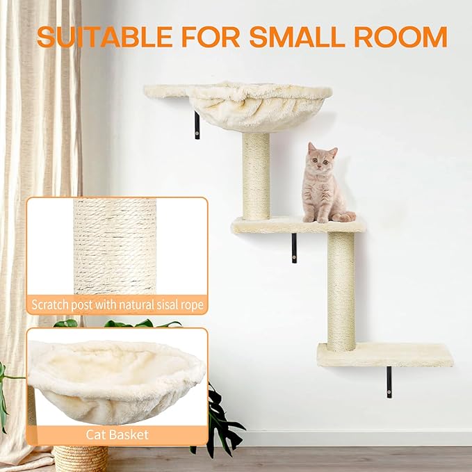 Cat Wall Furniture,Wall-Mounted Cat Climber Set with Cat Wall Shelves, Perches, Condo House, Ladder, Scratching Board & Tree - 5 Pcs Wood Indoor Cat Furniture for Play (Dark Grey)