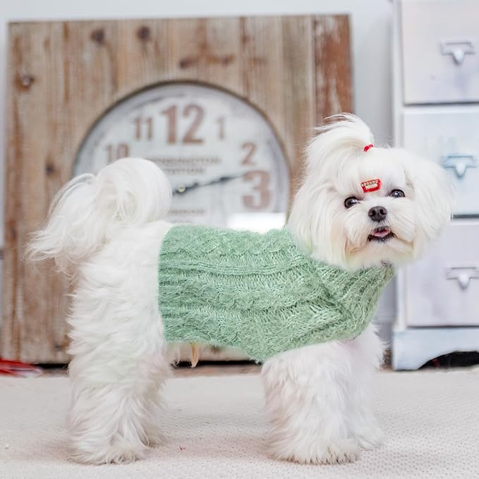Turtleneck Small Dog Sweaters - Classic Cable Knitwear Winter Coat for Small Medium Dogs Male Female Puppy Dog Cold Weather Clothes Girls Boys, Green, XS
