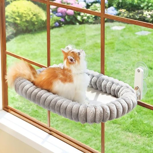 Zakkart SnugCloud Foldable Cat Window Perch - Cordless, Ultra Soft Machine Washable Bed with 4-Sided Bolster, Metal Frame - Window Hammock for Large Cats and Kittens (Gray, Medium)
