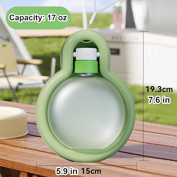 Portable Dog Water Bottle Dispenser, 17oz Dog Outdoor Water Bottle Bowl Foldable Pet Travel Eating Drinking Bottle Bowl (Green, 16.9oz)