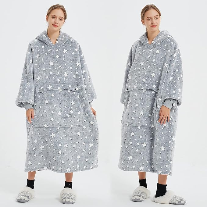 KFUBUO Glow in The Dark Wearable Blanket Hoodie for Adults Long Sherpa All Patterns Oversized Sweatshirt Blanket with Pockets Birthday Gifts for Women