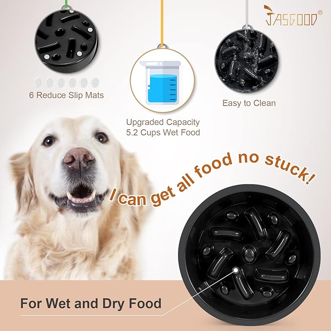 JASGOOD Large Dog Feeder Slow Eating Pet Bowl for Raised Pet Feeders Preventing Choking Food Water Bowl Elevated Diners Replacement Bowl (Black,Large,Fit Opening 8.9"-9.25")
