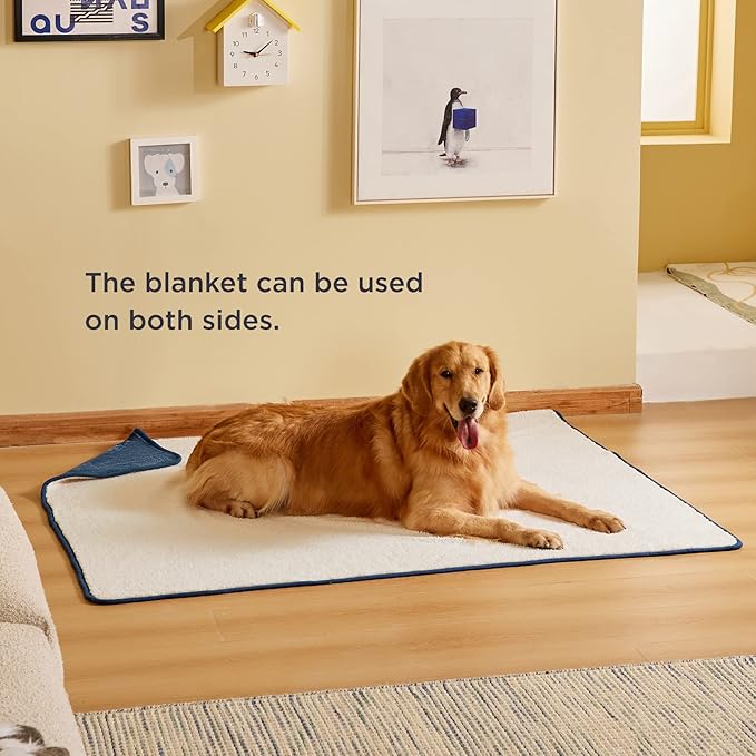 Bedsure Waterproof Dog Blankets for Extra Large Dogs - XL Cat Blanket Washable for Couch Protection, Sherpa Fleece Puppy Blanket, Soft Plush Reversible Throw Furniture Protector, 50"x60", Blue
