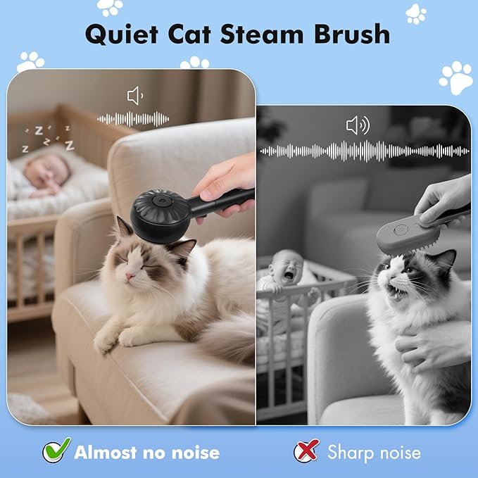 Cat Steam Brush with 2 Steam Modes for Cats Dogs Shedding, Low Noise Pet Hair Brush with One Release Button Cool Mist for Indoor Cats