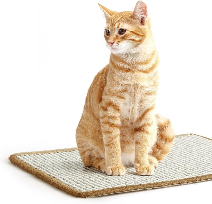 NAZVA Cat Scratcher Mat - 16”x12” (Pack of 2) - Natural Sisal Fabric Scratching Pad Velcro Furniture Carpets Sofas Couch Protector Rug - Beige