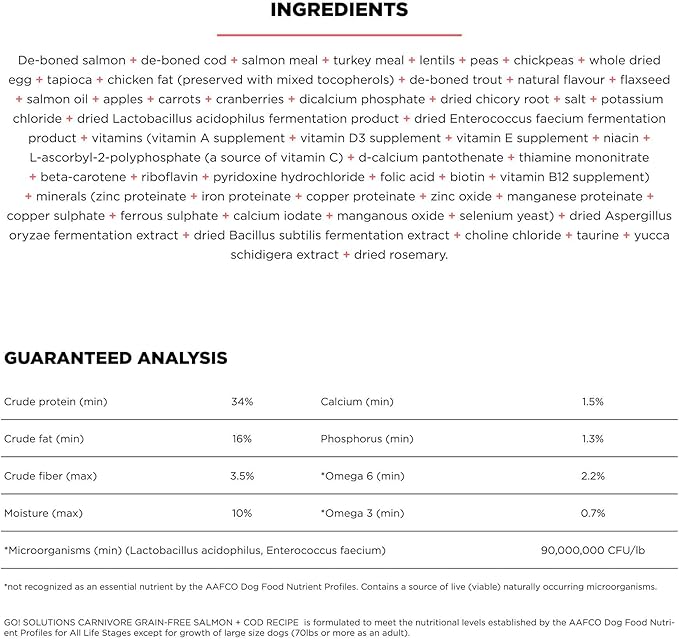 Go! Solutions Carnivore, Grain-Free, Protein Rich Dry Dog Food, Salmon and Cod Recipe, 12 lb Bag