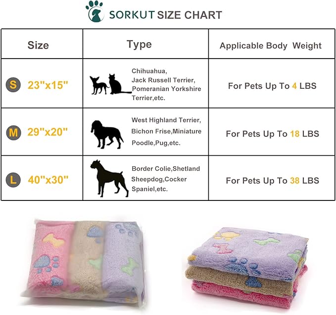 1 Pack 3 Puppy Blankets Super Soft Warm Sleep Mat Bone Print Cute Blanket Fluffy Premium Fleece Pet Blanket Flannel Throw Dog Blankets for Small Dogs Puppy Cat,Medium(29"x20")