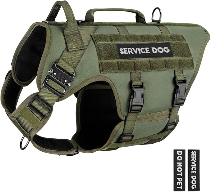 PETNANNY Tactical Dog Harness - No-Pull Service Vest for Large Breeds, with Hook & Loop Patch Panel & MOLLE System | Padded Handle for Walking, Hiking & Training (Green,M)