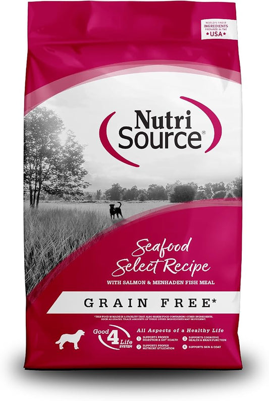 NutriSource Seafood Select Grain Free Dry Dog Food, Salmon and Menhaden Fish Meal, 12LB