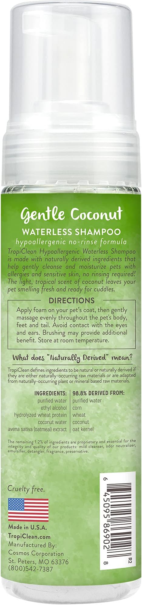 TropiClean Hypoallergenic Waterless Dog Shampoo | Dry Shampoo for Allergies & Sensitive Skin | Safe for Cats | Puppies & Kittens | No Rinse | 7.4oz