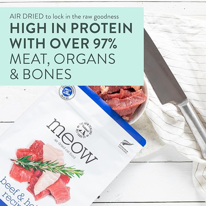 The New Zealand Natural Pet Food Co Meow Air Dried Cat Food - Beef & Hoki Recipe,High Protein Dry Cat Food, Training Treats, Meals & Toppers,3.5oz