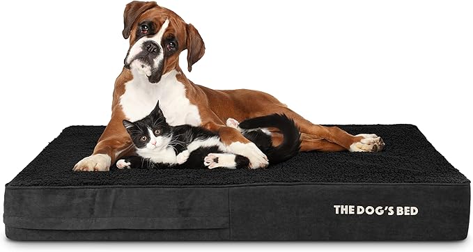 The Dog’s Bed Orthopedic Memory Foam Dog Bed, XXL Black Plush, Pain Relief for Arthritis, Hip & Elbow Dysplasia, Post Surgery, Lameness, Supportive, Calming, Waterproof Washable Cover