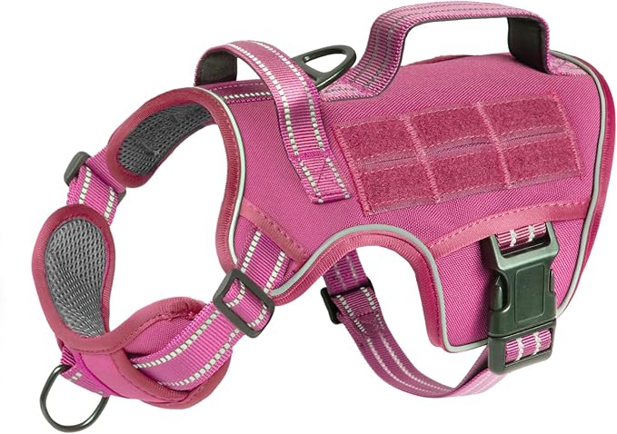 Small Dog Harness, Heavy Duty Tactical No Pull Dog Harness, No Choke, Easy On and Off Pet Vest with Molle System, Adjustable Reflective Dog Vest with Breathable Padded for Walking Hiking Training