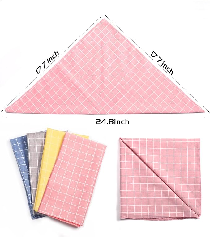 4PCS Fall Dog Bandanas Cat Birthday Cute Soft Cotton Puppy Scarfs Washable Daily Handkerchief Pink Yellow Blue Grey Comfortable Gifts, Adjustable Accessories for Small Medium Large Girl Boy Pup Pet