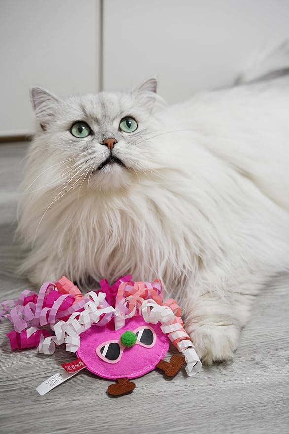 Catnip Toys for Cat,Kitten Chew Teeth Cleaning Toy,Interactive Plush Toys for Swatting and Playing,Curly-haired Figure Cat Toy (red)