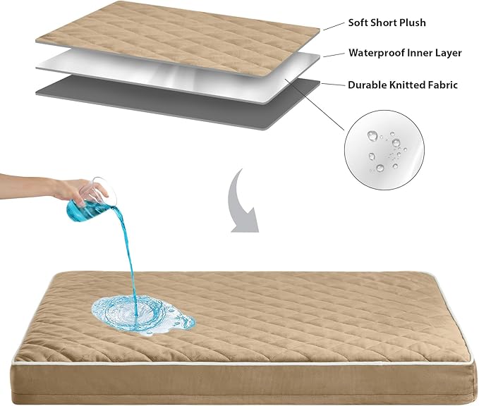 WNPETHOME Orthopedic Dog Bed Medium Size Dog, Waterproof Medium Dogs Bed with Removable Washable Cover, Multi-Needle Quilting Dogs Crate Bed