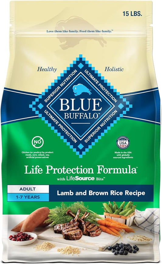Blue Buffalo Life Protection Formula Natural Adult Dry Dog Food, Lamb and Brown Rice 15-lb