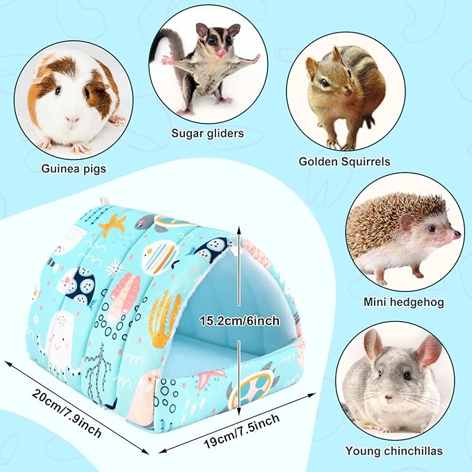 UPINS 2 Pack Guinea Pig Hideout,Guinea Pig Bed Washable Small Animal House Cage Accessories for Mouse Chinchillas Hamsters Hedgehogs Ferrets Bearded Dragons and Rats(Ocean Ice Cream)