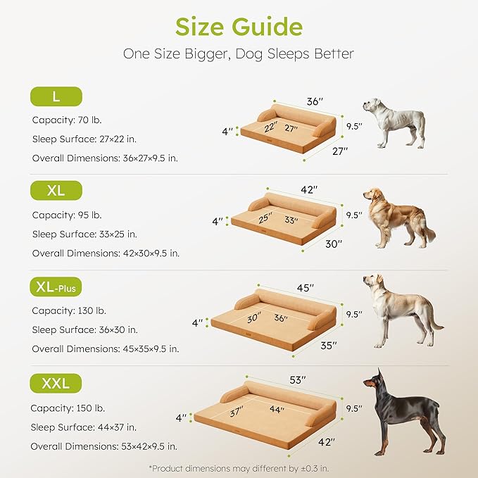 XXL Orthopedic Dog Bed, Big Dog Bed for Large Dogs, Dual-Sided Pet Cooling Beds with Memory Foam Washable Cover Nonslip Bottom, Waterproof Pet Couch with Bolsters, Brown