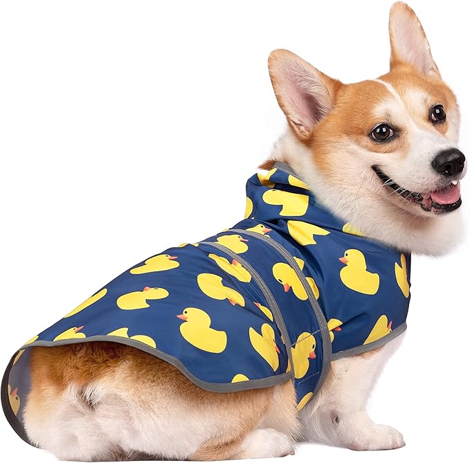 Dog Raincoat for Small Dogs Puppies Waterproof Hooded Rain Jacket with Reflective Strips Leash Hole & Poncho Adjustable Fit (Duck,XS)